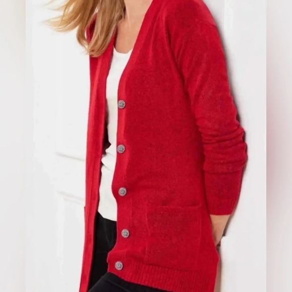 Talbots Jewel Button Cardigan Sweater Red Pockets Lightweight Stretch Size XS - Picture 3 of 8